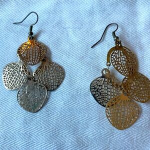 Fun, light, big gold colored dangling costume earrings
